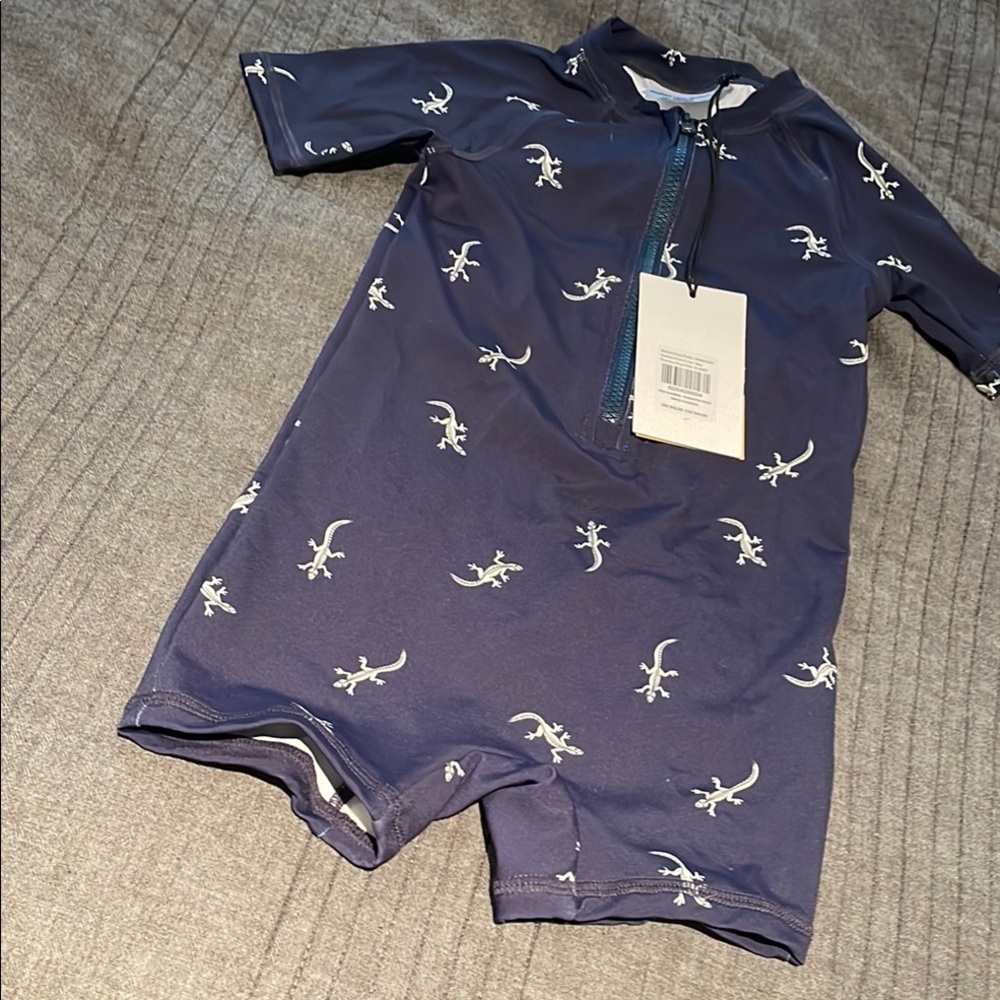NWT Navy Blue Miles the Label baby Swim Romper with Lizard Print 12-198 mths
